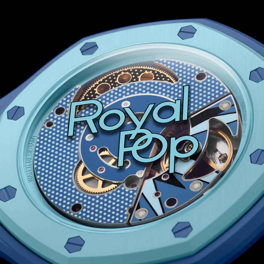 inkspireluxury blue Audemars Piguet x swatch pocket watch with an octagonal bezel and geometric dot dial pattern