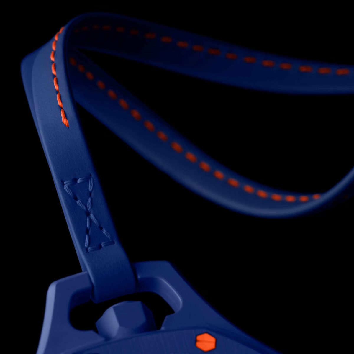 inkspireluxury Royal Oak pocket watch in blue with vibrant orange stitching on the integrated lanyard