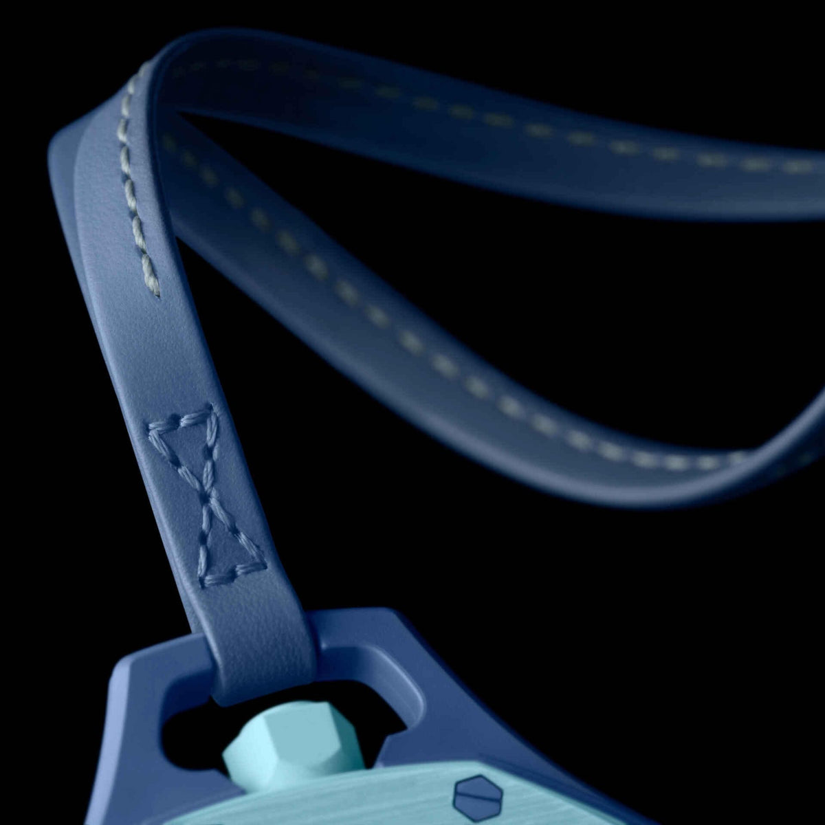 inkspireluxury blue pocket watch strap with detailed stitching and octagonal case design against a black background