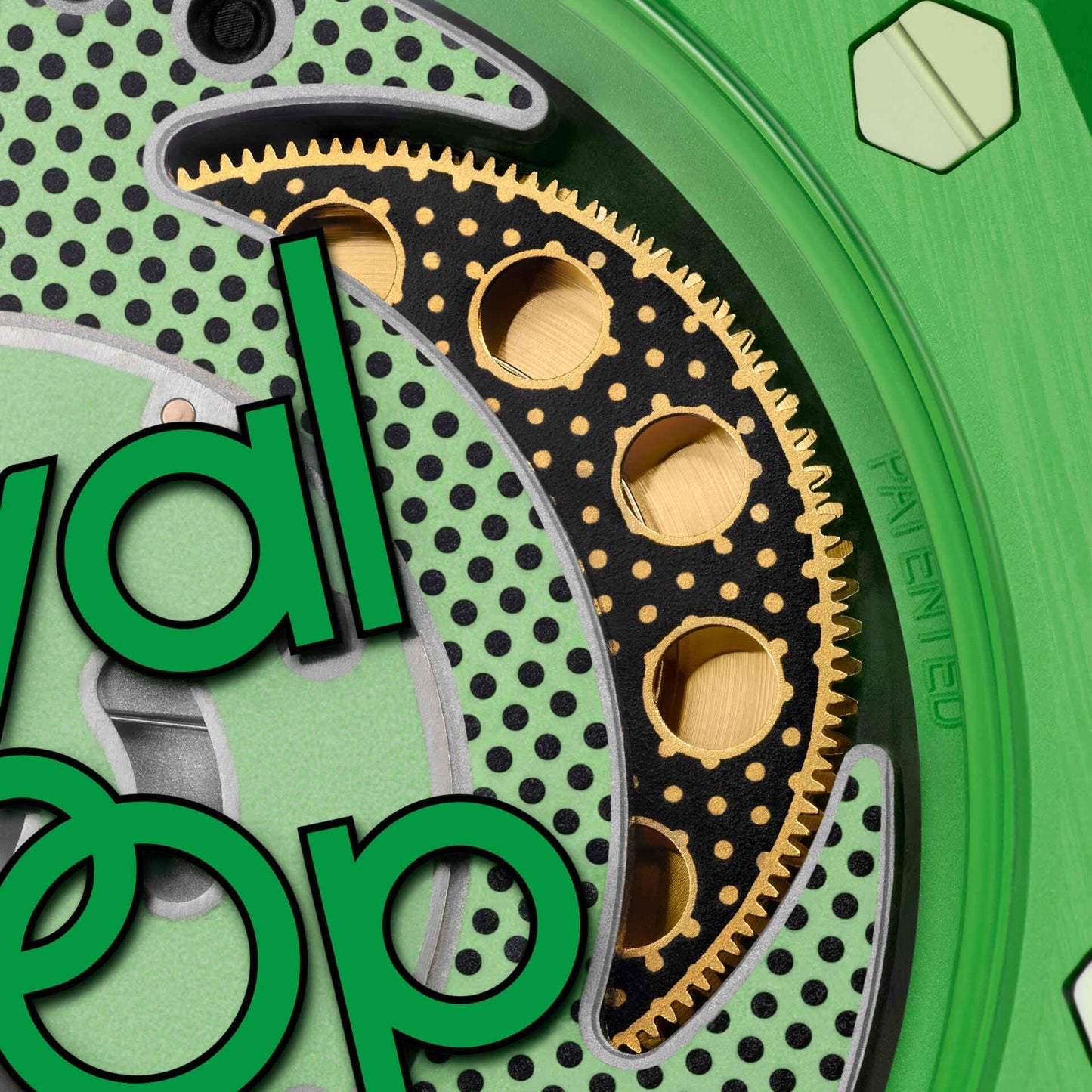 inkspireluxury Audemars Piguet x swatch pocket watch featuring a green pop-art mechanical movement and textured dial