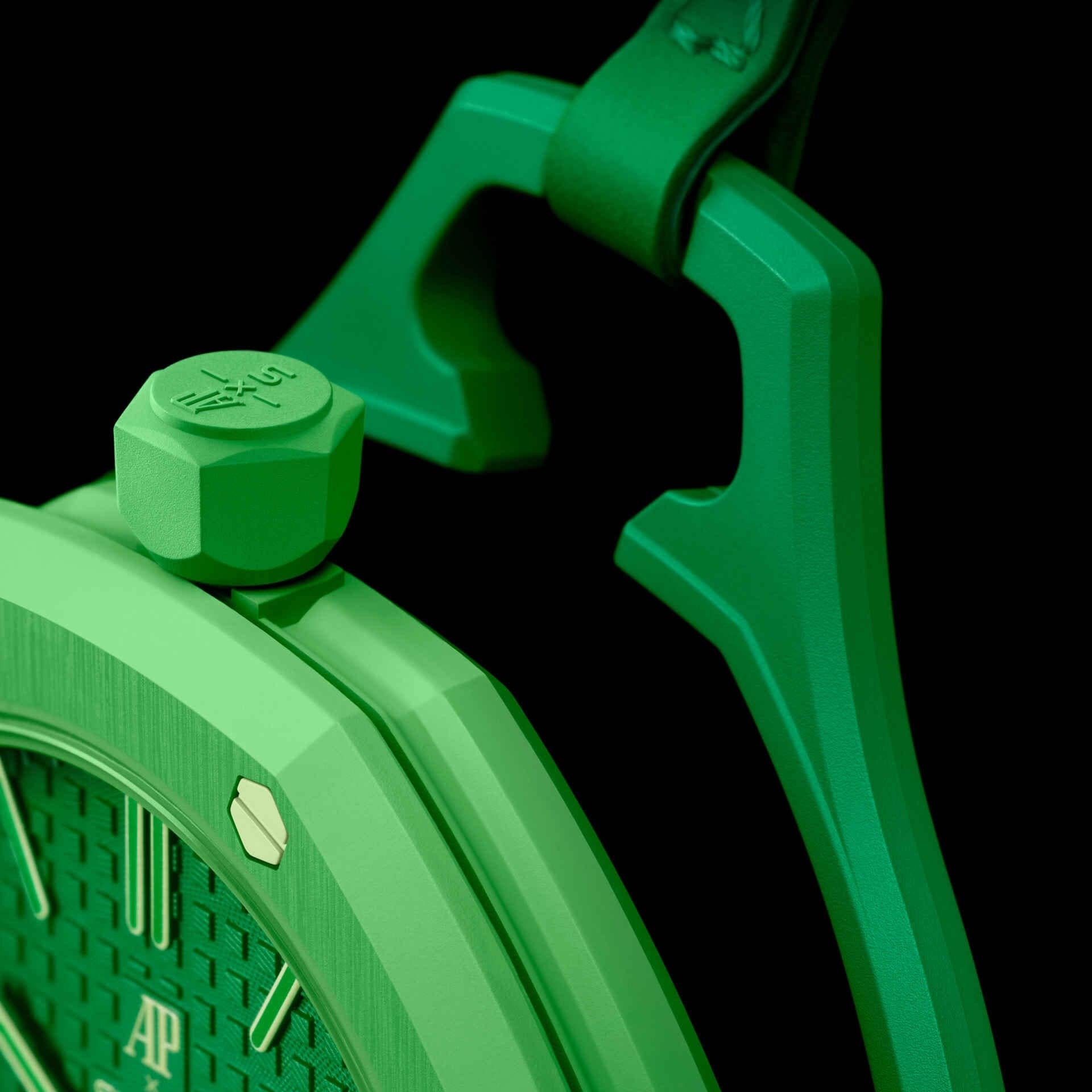 inkspireluxury vibrant green Audemars Piguet x swatch Royal Oak pocket watch with iconic octagonal case and dial