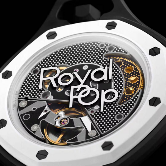 inkspireluxury mechanical pocket watch featuring a white octagonal bezel, matte black case, and exposed Swiss movement
