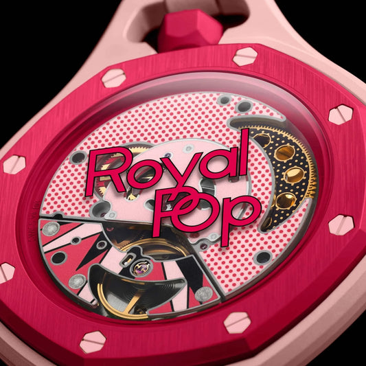 inkspireluxury Audemars Piguet x swatch pink and magenta pocket watch with Royal Pop dial and architectural case