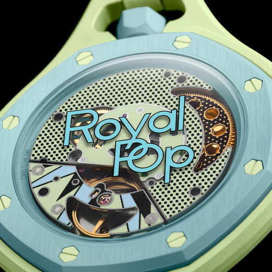 inkspireluxury Audemars Piguet x Swatch Royal Pop pocket watch featuring a mint and lime octagonal bezel and dial