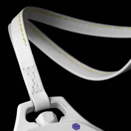 inkspireluxury white pocket watch strap with yellow stitching and white leather detail against a black background