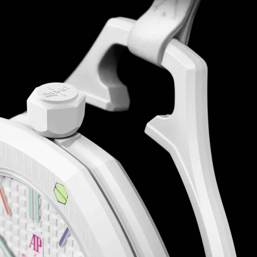 inkspireluxury Audemars Piguet Royal Oak pocket watch with a crisp white case and vibrant pop art dial details